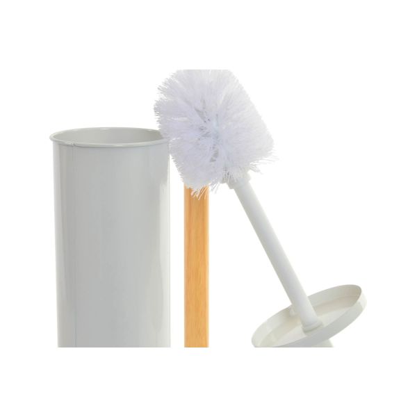 ESCOBILLERO PORTAROLLO ACERO BLANCO MADERA NATURAL
