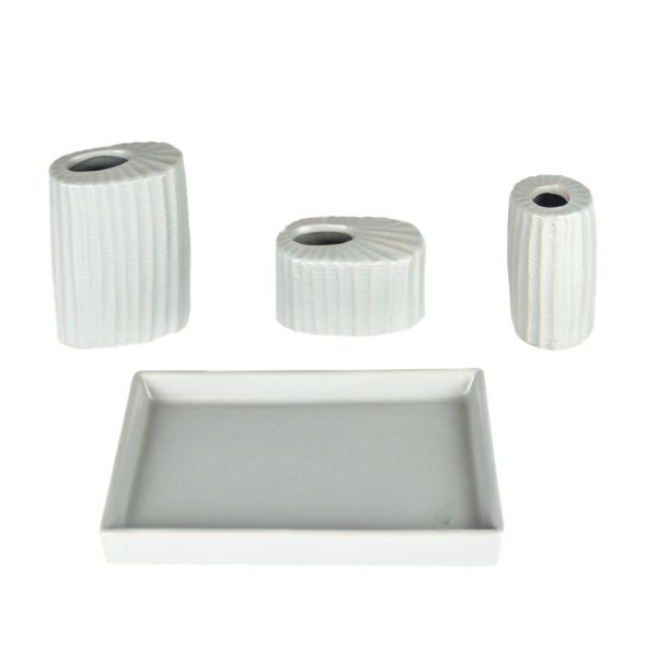 JUEGO BAÑO CERAMICA GRIS 3 PIEZAS MAS BANDEJA 17X10X12