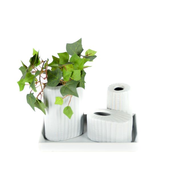 JUEGO BAÑO CERAMICA GRIS 3 PIEZAS MAS BANDEJA 17X10X12