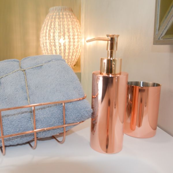 CESTA DE BAÑO METALICA COBRE 21X21X8.5