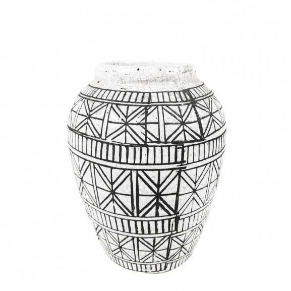 Jarrón florero cerámica gris negro mediano 18x23x18 gris negro geométrico