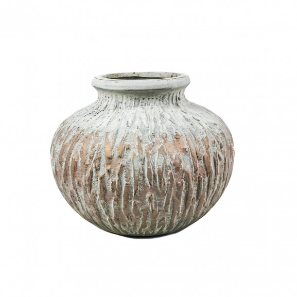 Maceta jarrón cerámica redonda pequeña gris envejecido 21x17x21