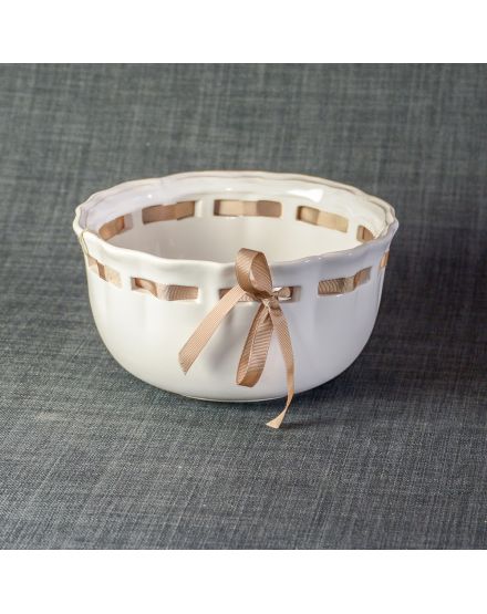 CUENCO REDONDO CERAMICA BLANCA CINTA ROSA 20X11 2