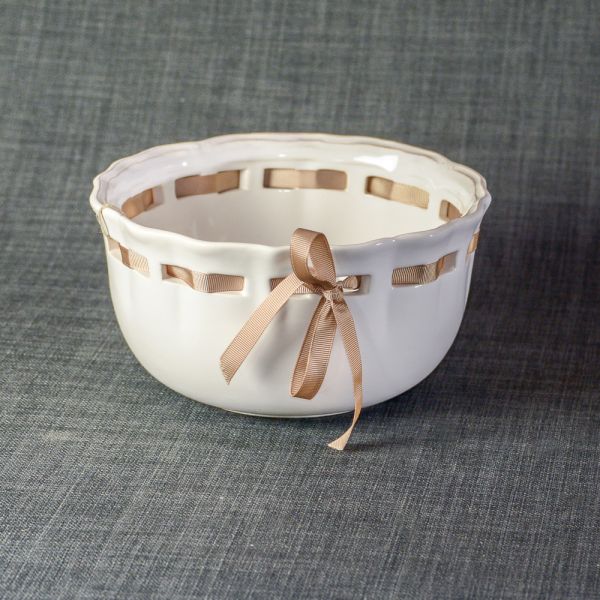 CUENCO REDONDO CERAMICA BLANCA CINTA ROSA 20X11