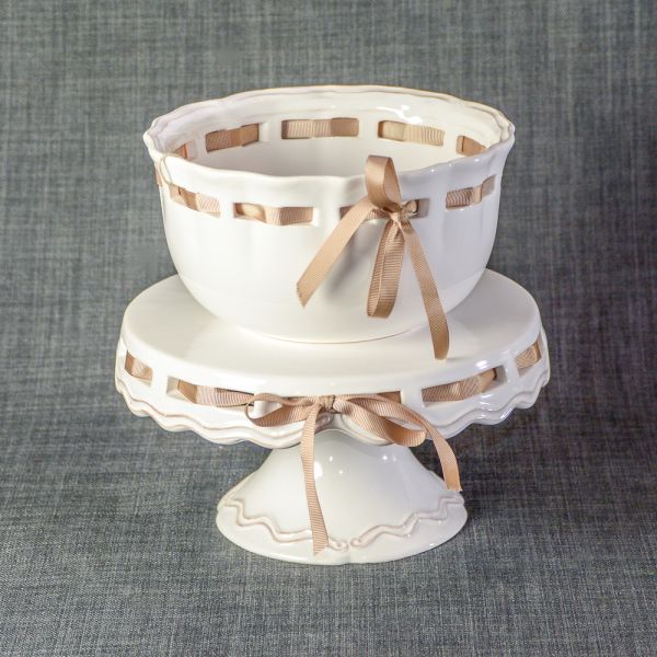 CUENCO REDONDO CERAMICA BLANCA CINTA ROSA 20X11