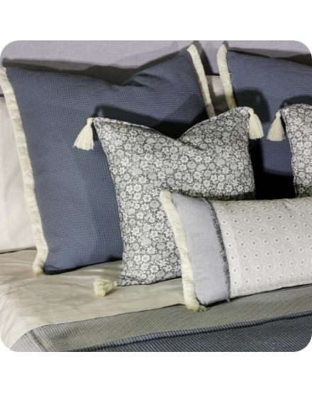 Funda Cojín decorativo Azul Bordado 60 x 30 con Flecos, Cama, Sofá, con Cremallera | Liberty Blue 2