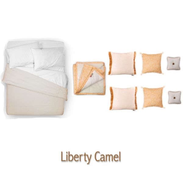 Pack Funda Nórdica Beige + 2 Fundas Almohada + Sábana Bajera + 6 Cojines decorativos + Plaid Manta pie cama | Liberty Camel