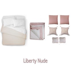 Pack Funda Nórdica Beige + 2 Fundas Almohada + Sábana Bajera + 6 Cojines decorativos + Plaid Manta pie cama | Liberty Nude
