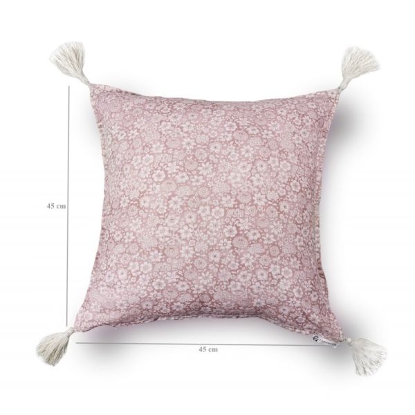 2 Fundas Cojín decorativo Rosa palo Flores 45 x 45 con Borlas, Cama, Sofá, con Cremallera | Liberty Nude