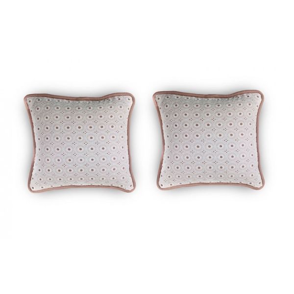 2 Fundas Cojín decorativo bordado Blanco y Rosa palo 35 x 35 con Cremallera, Cama, Sofá | Liberty Nude