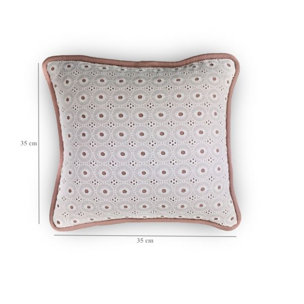 2 Fundas Cojín decorativo bordado Blanco y Rosa palo 35 x 35 con Cremallera, Cama, Sofá | Liberty Nude