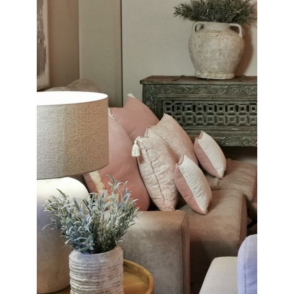 2 Fundas Cojín decorativo bordado Blanco y Rosa palo 35 x 35 con Cremallera, Cama, Sofá | Liberty Nude