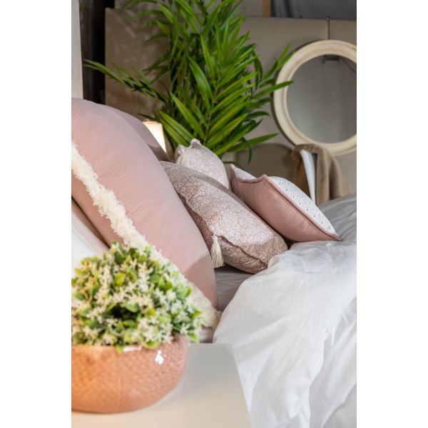 2 Fundas Cojín decorativo bordado Blanco y Rosa palo 35 x 35 con Cremallera, Cama, Sofá | Liberty Nude