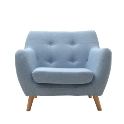 Butaca sillón madera haya nórdico tapizado azul claro...