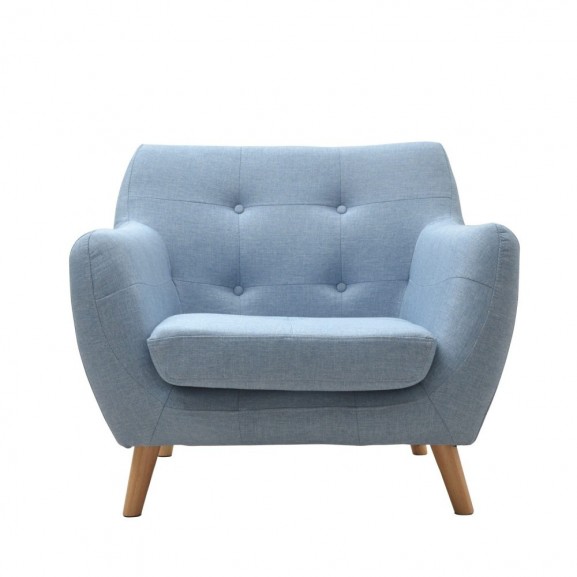 Butaca sillón madera haya nórdico tapizado azul claro oscuro patas madera natural 89x80x76