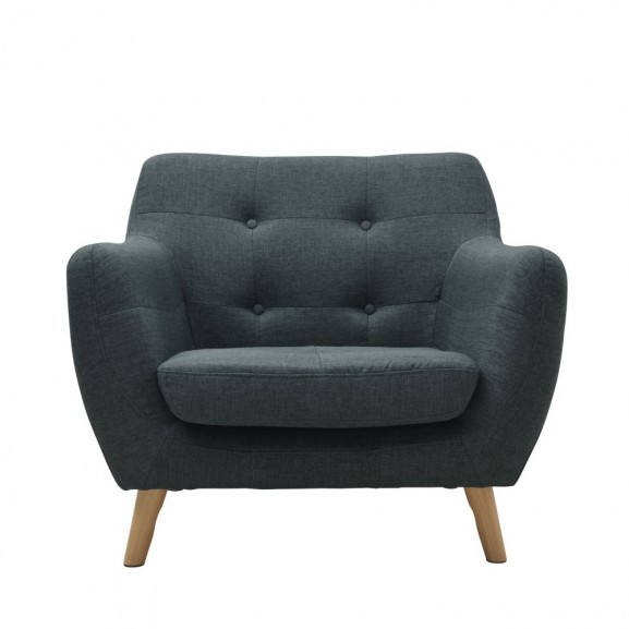 Butaca sillón madera haya nórdico tapizado verde oscuro patas madera natural 89x80x76