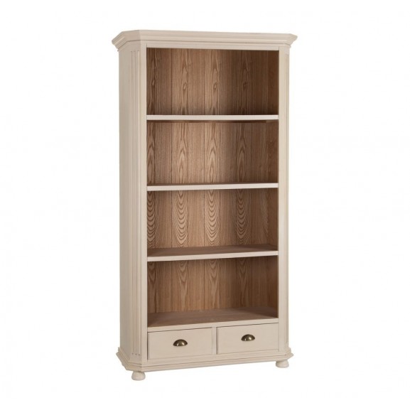 Estantería librería madera DM a suelo 4 estantes y 2 cajones, color crema-natural 99.5x185.5x39.5