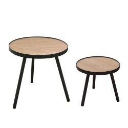 Set 2 mesas auxiliares redondas tapa madera patas metal...