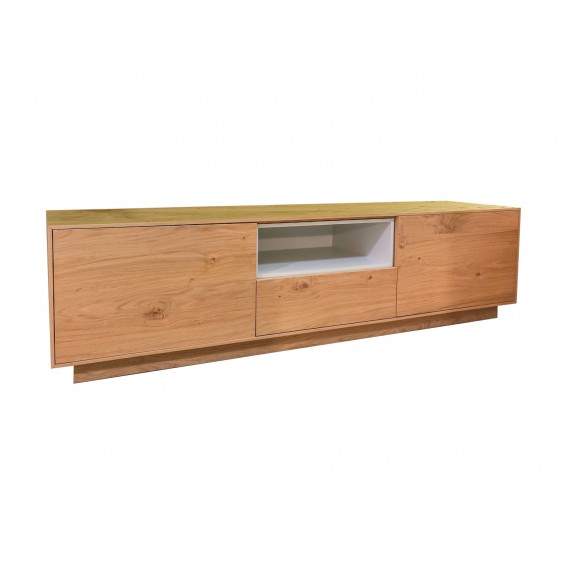 Mueble TV madera haya estilo nórdico 2 puertas 1 cajón, natural-blanco