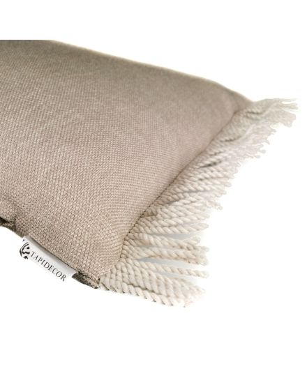 Funda Cojín beige marrón fleco rafia y doble tira central 60x30. Colección Nature