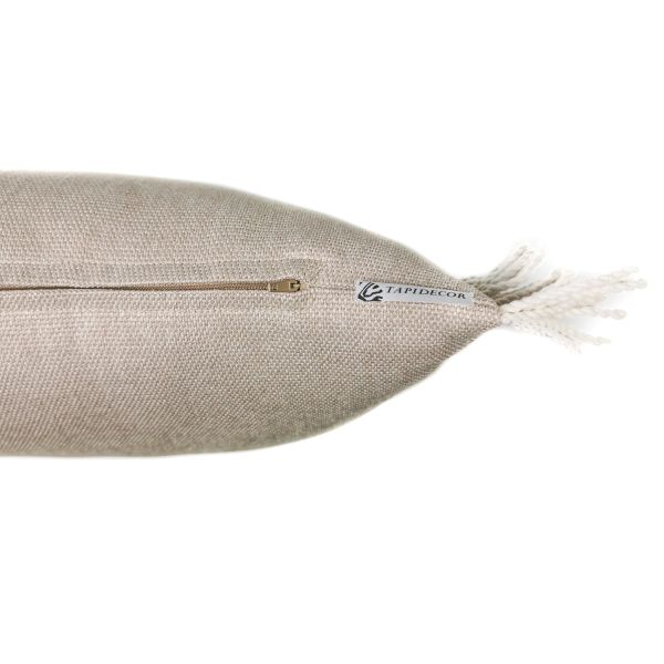 Funda Cojín beige marrón fleco blanco 60x40. Colección Nature