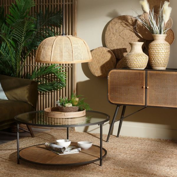 MESA DE CENTRO METAL NEGRO, CR CRISTAL REJILLA 91X91X41,50