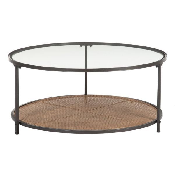 MESA DE CENTRO METAL NEGRO, CR CRISTAL REJILLA 91X91X41,50