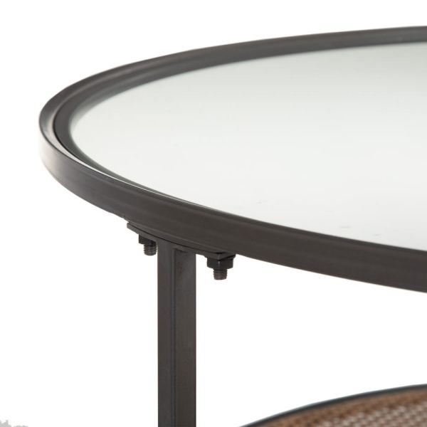 MESA DE CENTRO METAL NEGRO, CR CRISTAL REJILLA 91X91X41,50