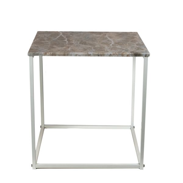 MESA AUXILIAR BASE METAL TAPA EFECTO MARMOL BLANCO 40X40X42