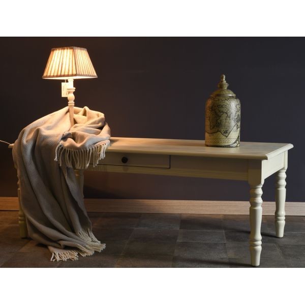 MESA CAFE  MADERA 120*60*45 CON CAJON PATINA BEIGE