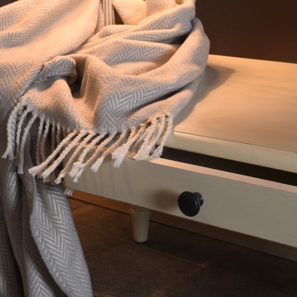 MESA CAFE  MADERA 120*60*45 CON CAJON PATINA BEIGE