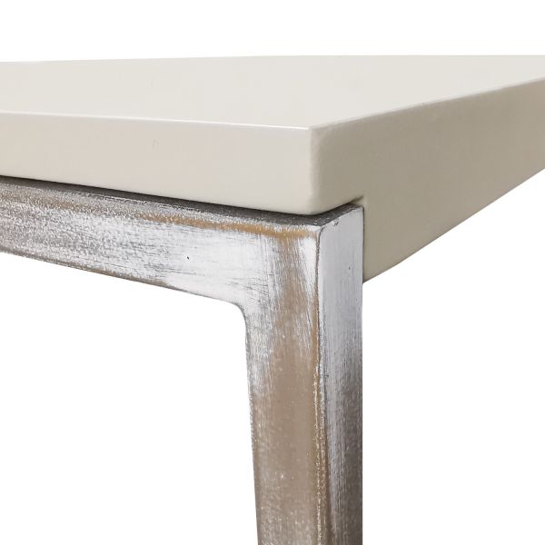 MESA 75X75 PATINADA BEIGE PATA METAL LACADA
