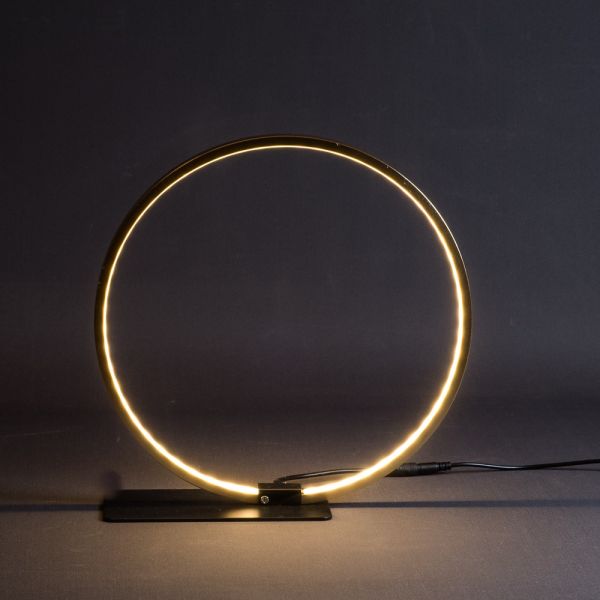 LAMPARA DE MESA CIRCULAR DORAD A NEGRA  DIAMETRO 45 LUZ LED