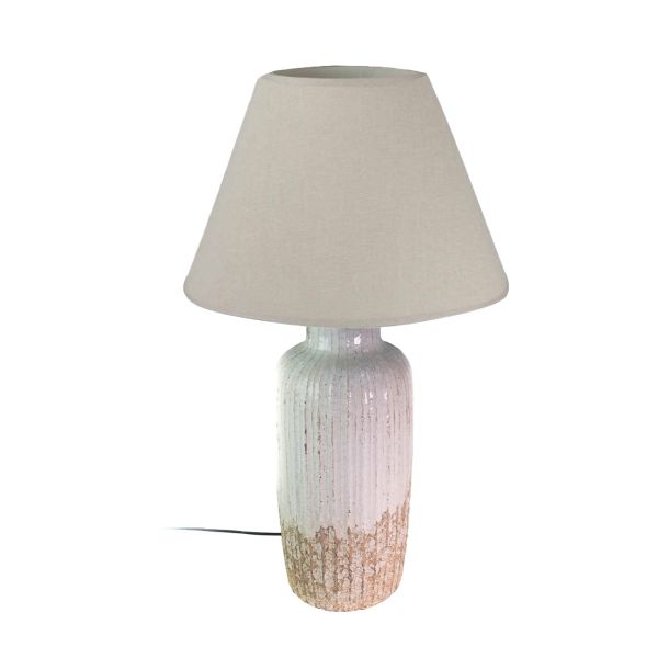 PANTALLA 45 REDONDA CAIDA SUAVE LINO TOPO 45X19X28 CM