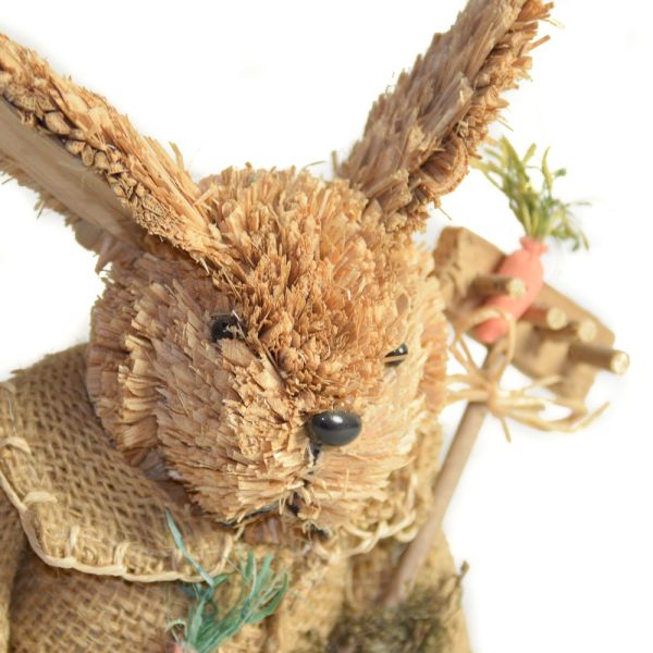 CONEJO DE PAJA PEQUEÑO CON VESTIDO AZUL 