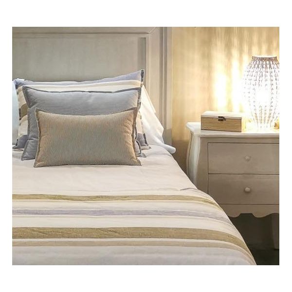 Funda Cojín rayas azul marrón 70x50, Cama, Sofá,  Saylor Stripe