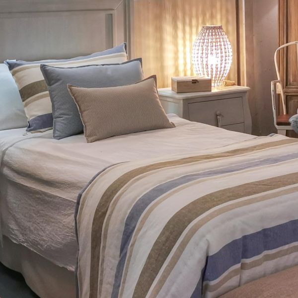 Funda Cojín rayas azul marrón 70x50, Cama, Sofá,  Saylor Stripe