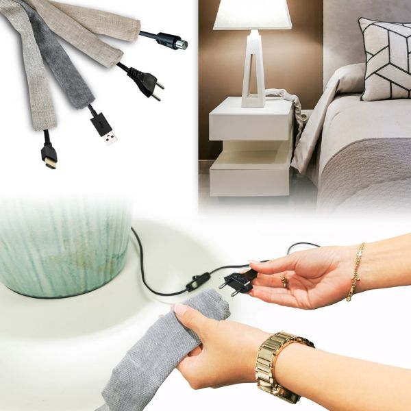 Cubre Cables decorativo tela arrugada 1,8 mtrs. para Lámparas, Televisión TV, Ordenador