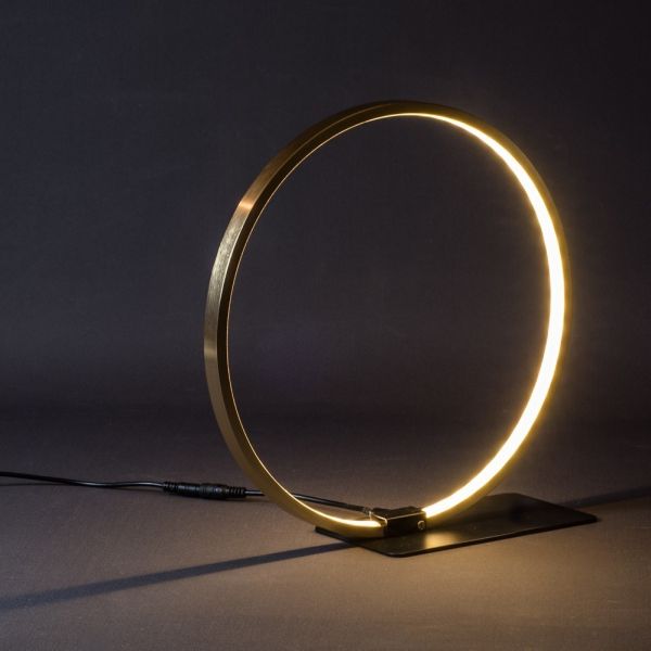 LAMPARA DE MESA CIRCULAR DORAD A NEGRA  DIAMETRO 45 LUZ LED