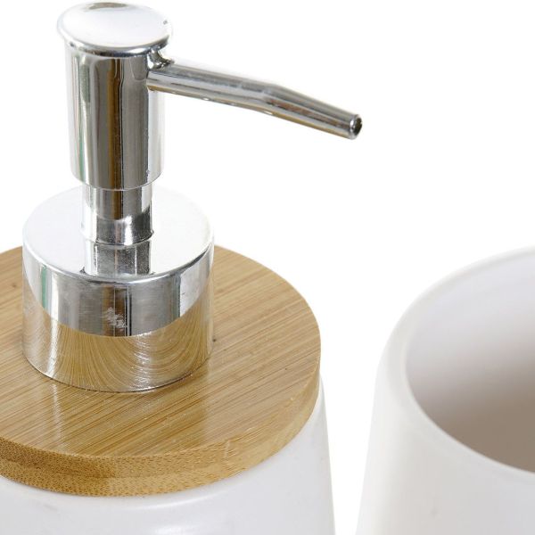 SET 2 BAÑO CERAMICA BLANCA MADERA 8X8X19