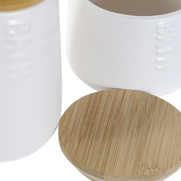 SET 2 BAÑO CERAMICA BLANCA MADERA 8X8X19