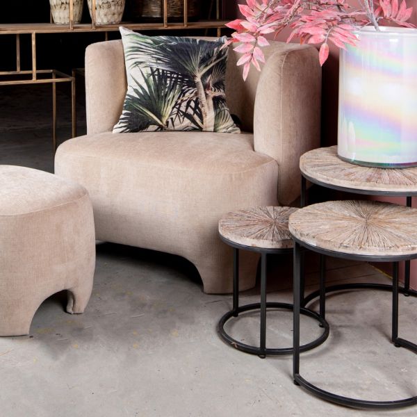 SET 3 MESAS AUXILIARES REDONDA MADERA Y HIERRO 45X45X45