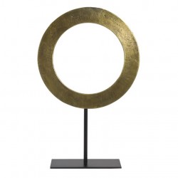 Figura Ornamento Circular Bronce, Base Metal Negro 25X38 cm