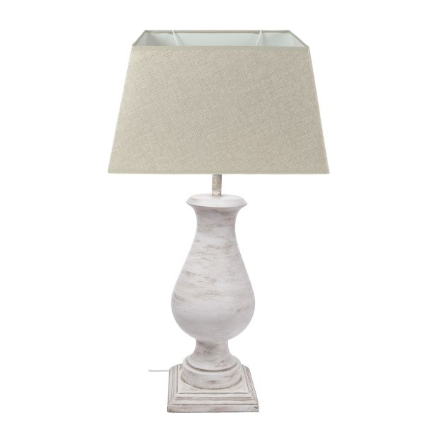 Lámpara mesa madera maciza 55x18 blanca decapada 