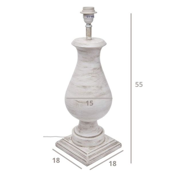 Lámpara mesa madera maciza 55x18 blanca decapada 