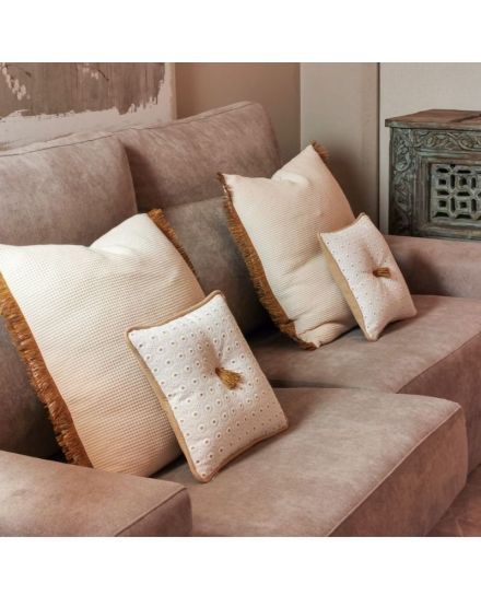 2 Fundas Cojín decorativo Beige 60 x 60 con Flecos, Cama, Sofá, con Cremallera | Liberty Camel 2