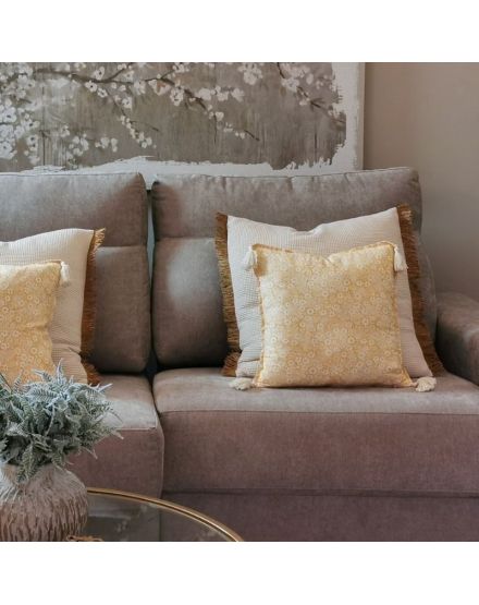 2 Fundas Cojín decorativo amarillo ocre Flores 45 x 45 con Borlas y Cremallera, Cama, Sofá | Liberty Blue 2
