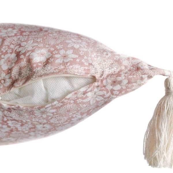 2 Fundas Cojín decorativo Rosa palo Flores 45 x 45 con Borlas, Cama, Sofá, con Cremallera | Liberty Nude