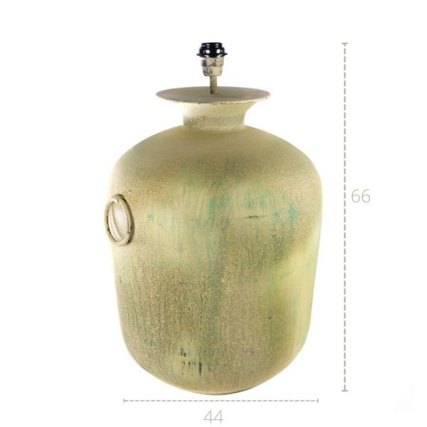 Lámpara mesa grande 44x66 metal verde musgo anfora con asas