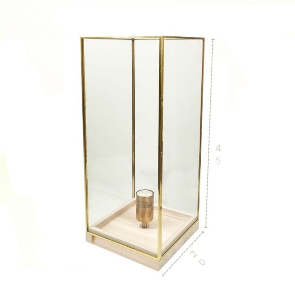 LAMPARA MESA ASKKER MADERA NATURAL METAL ORO 20X20X45